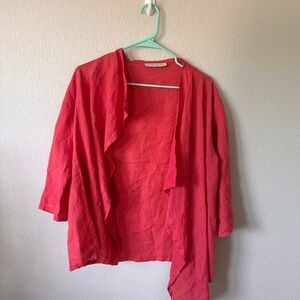 Bryn Walker 100% Linen Coral Open Front Lightweight Cardigan Small Lagenlook